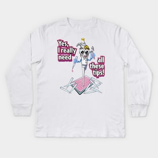 PCR Pipette Funny Cute Science Cartoon - Yes, I Really Need All These Tips Kids Long Sleeve T-Shirt